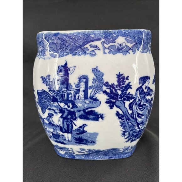 VICTORIA WARE IRONSTONE FLOW BLUE AND WHITE COOKIE JAR / BISCUIT JAR 9.5" TALL - Picture 5 of 9